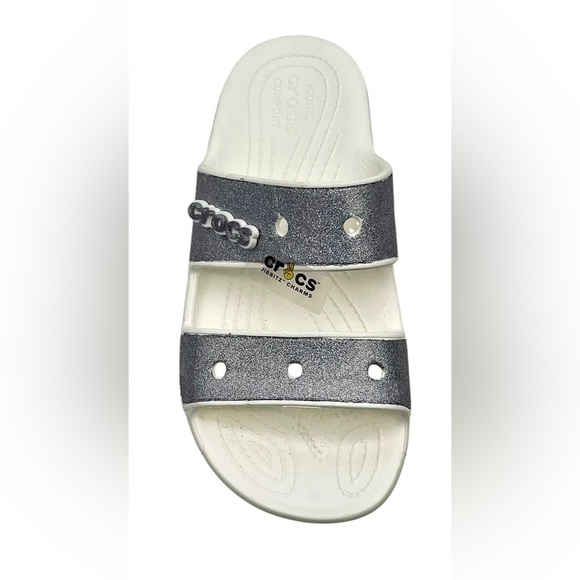 CROCS glitter sandals slides white silver NWOT women’s sz 11 - Picture 8 of 10